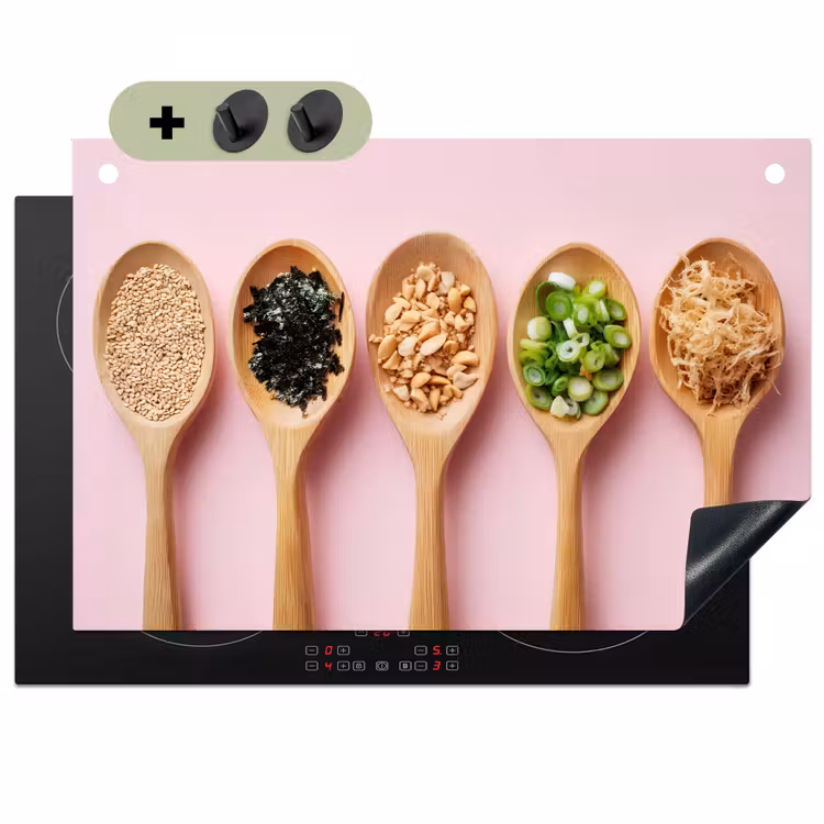 Ingrediënten - Lepels - Hout - Roze Inductie beschemer met haakjes klein -3d
