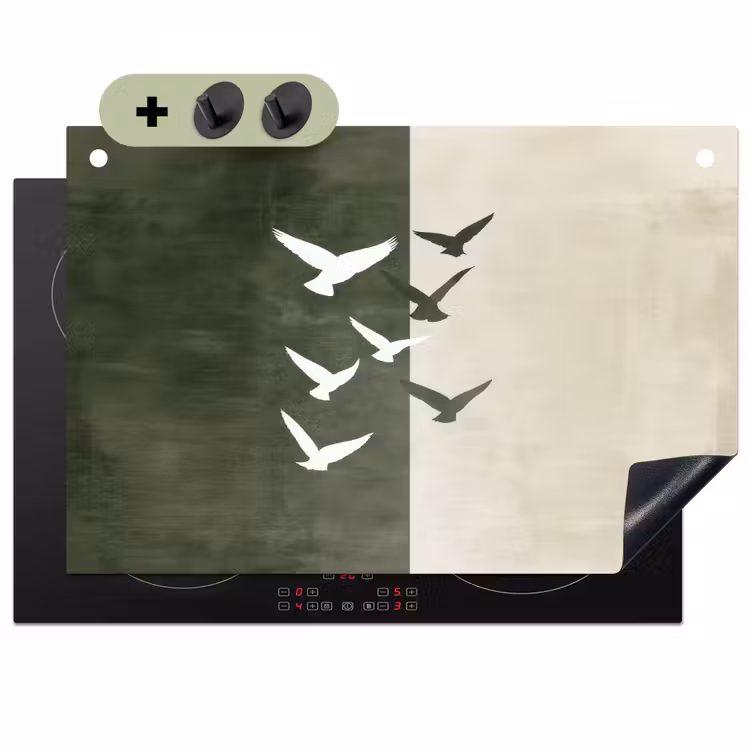 Japandi - Vogel - Groen Inductie beschemer met haakjes klein -3d