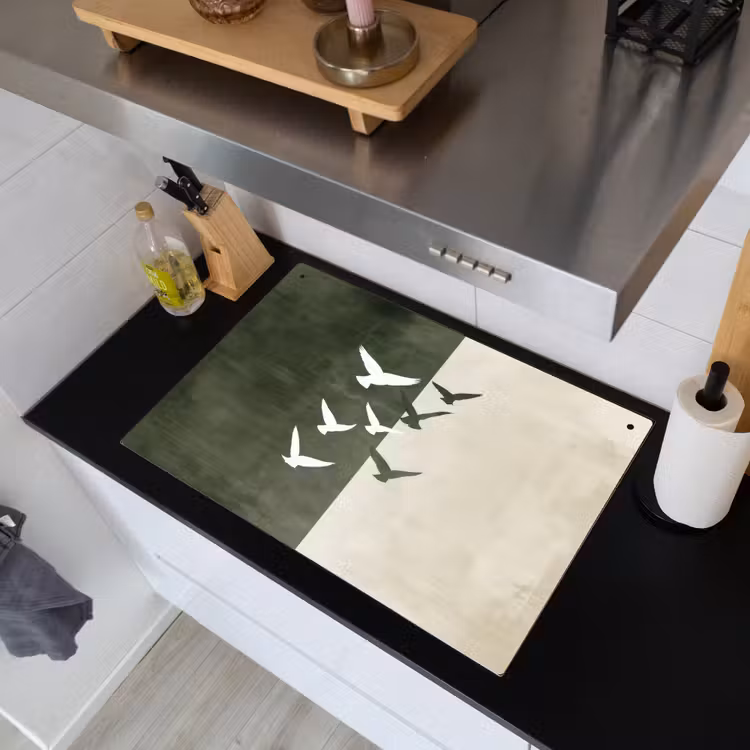 Japandi - Vogel - Groen Inductie beschemer met haakjes klein -sfeer1