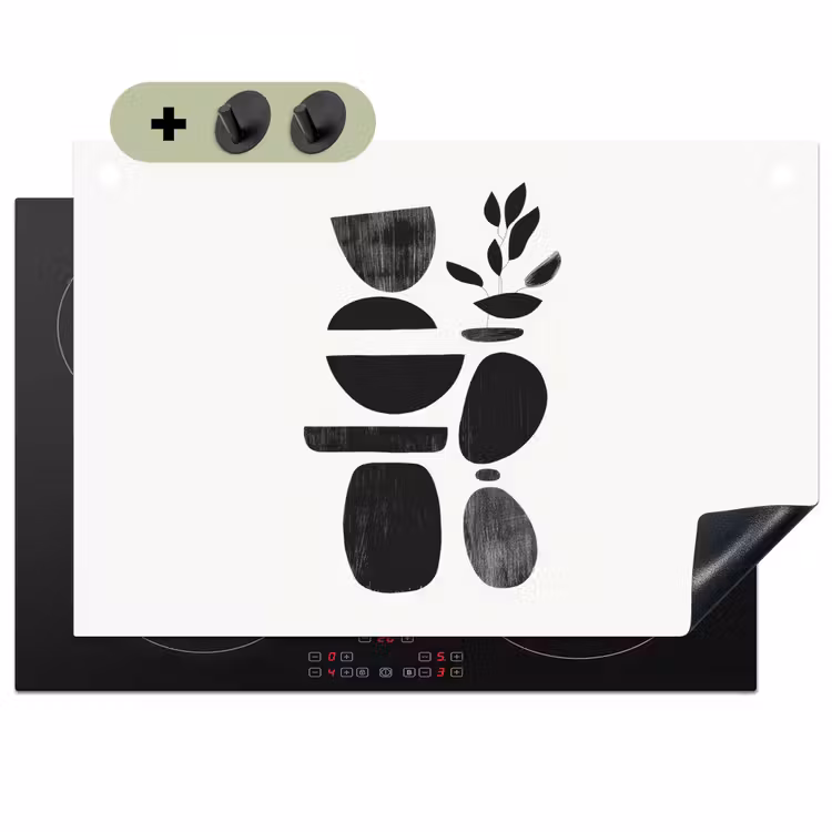 Japandi - Zwart - Abstract Inductie beschemer met haakjes klein -3d