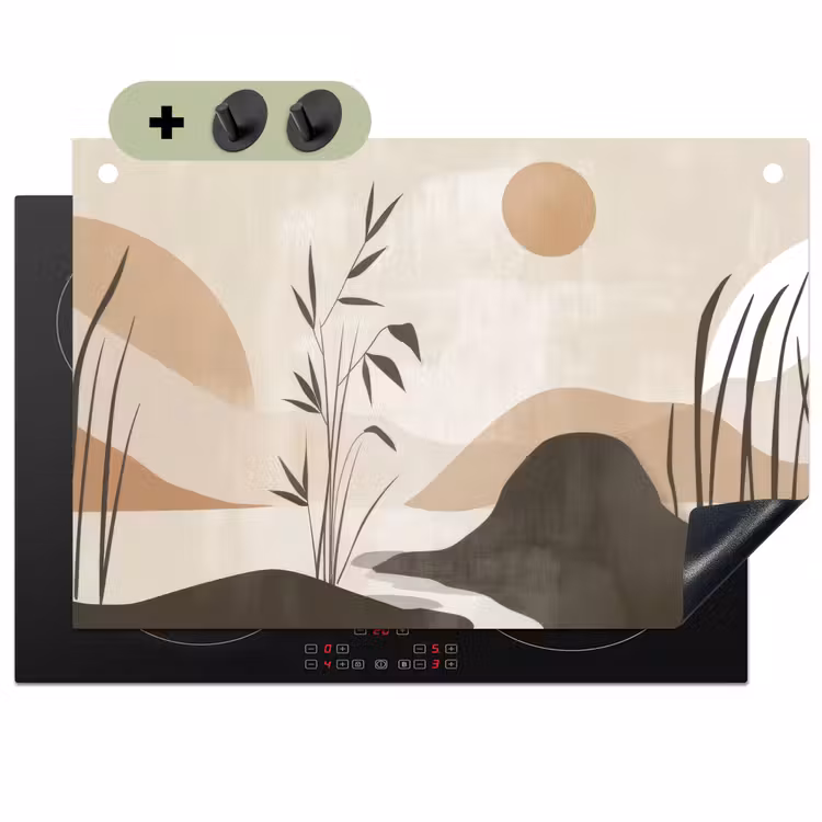 Japandi - Landschap - Beige Inductie beschemer met haakjes klein -3d
