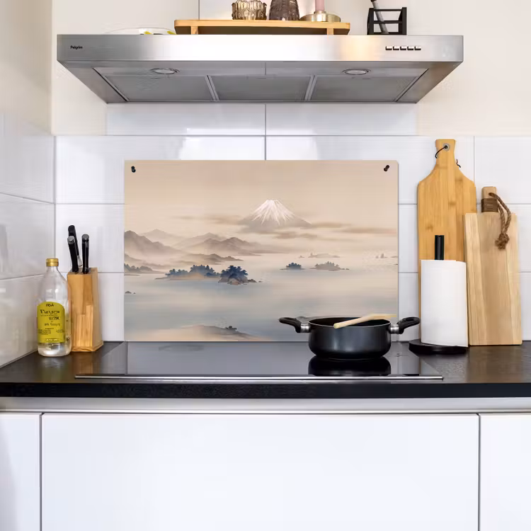 Japans - Landschap - Beige Inductie beschemer met haakjes klein -sfeer2