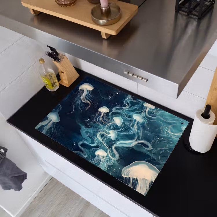 Kwallen - Zee - Wit - Golven Inductie beschemer met haakjes klein -sfeer1