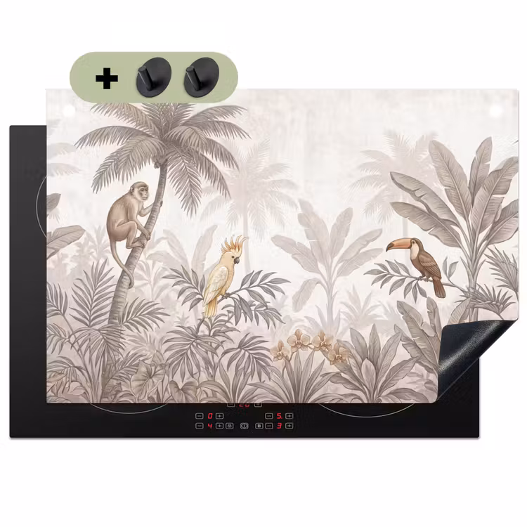 Jungle - Dieren - Palmbomen Inductie beschemer met haakjes klein -3d
