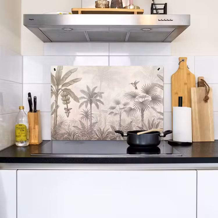 Jungle - Banenboom - Kolibrie - Beige Inductie beschemer met haakjes klein -sfeer2
