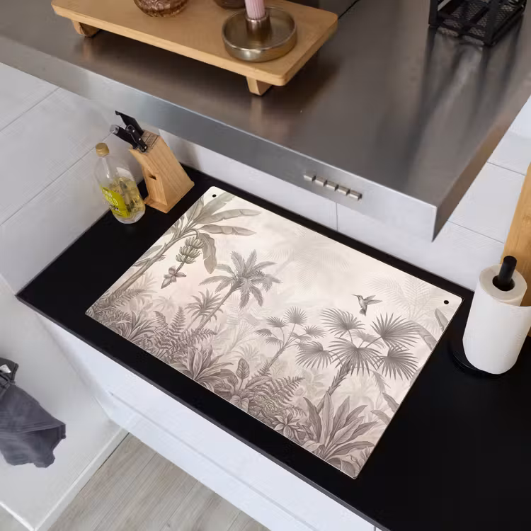 Jungle - Banenboom - Kolibrie - Beige Inductie beschemer met haakjes klein -sfeer1