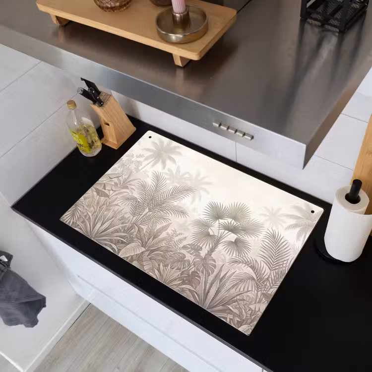 Jungle - Tropisch - Natuur -Vintage - Beige Inductie beschemer met haakjes klein -sfeer1