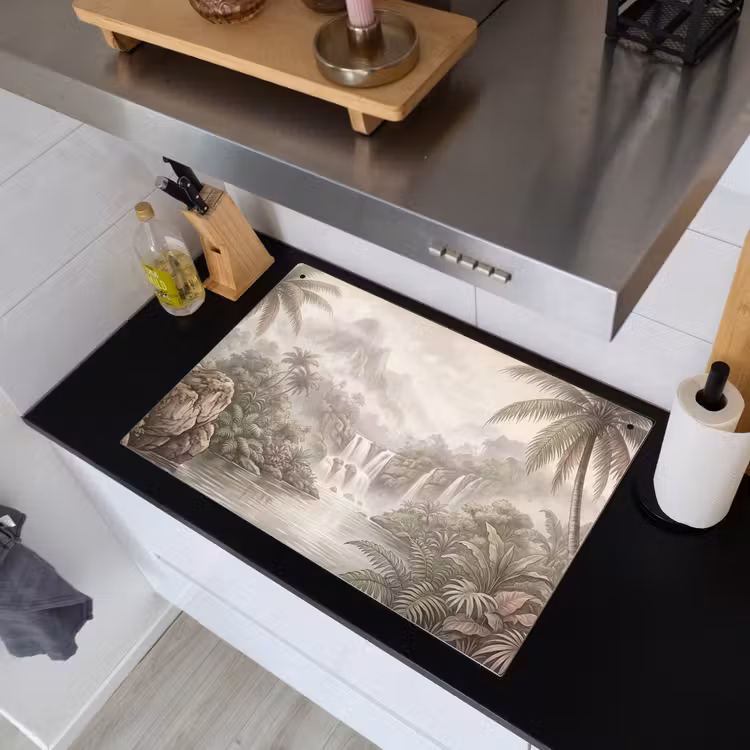 Jungle - Watervallen - Tropisch - Illustratie Inductie beschemer met haakjes klein -sfeer1