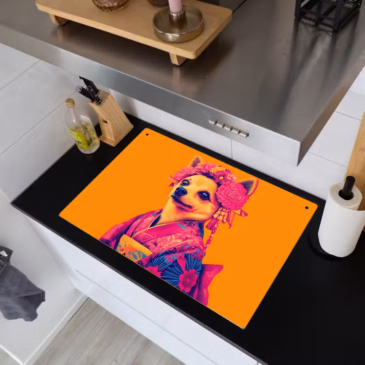 Kimono - Hondje - Bloemenkroon - Oranje Inductie beschemer met haakjes klein -sfeer1