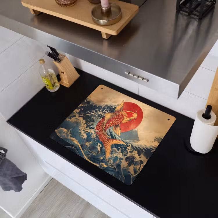 Koi - Zee - Golven - Zon Inductie beschemer met haakjes middel -sfeer1