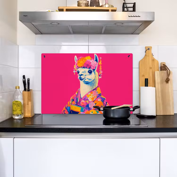 Lama - Kimono - Bloemenkrans - Felroze Inductie beschemer met haakjes klein -sfeer2