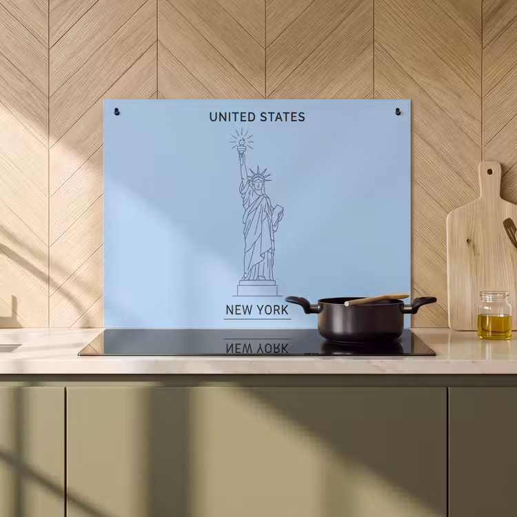 Monument - Vrijheidsbeeld - New York - Minimalistisch - Blauw Inductie beschemer met haakjes klein -sfeer2