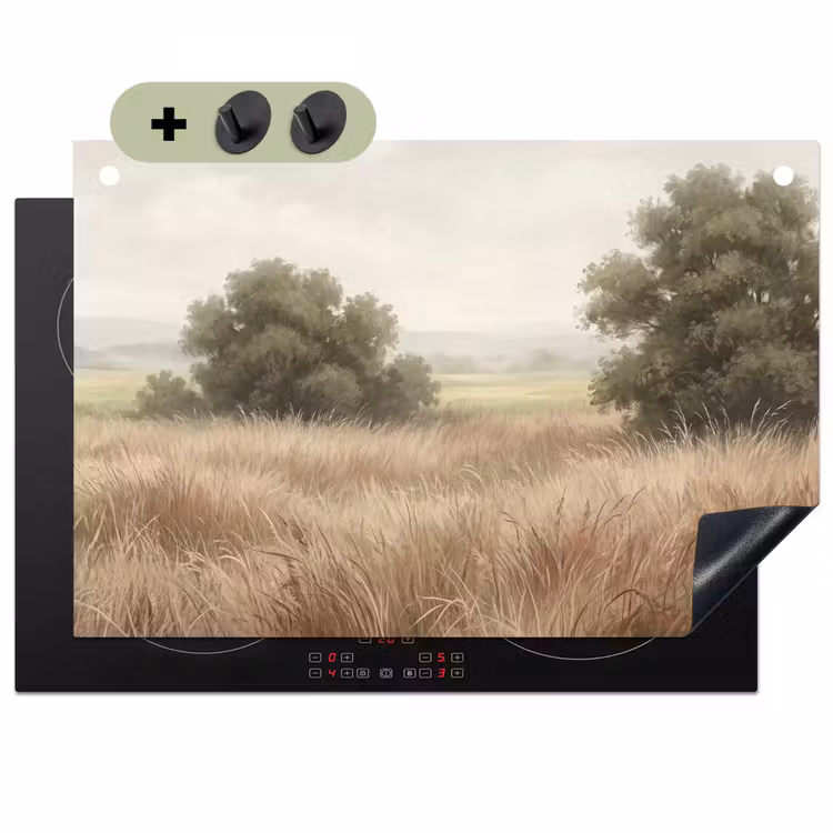 Landschap - Minimalistisch - Beige Inductie beschemer met haakjes klein -3d