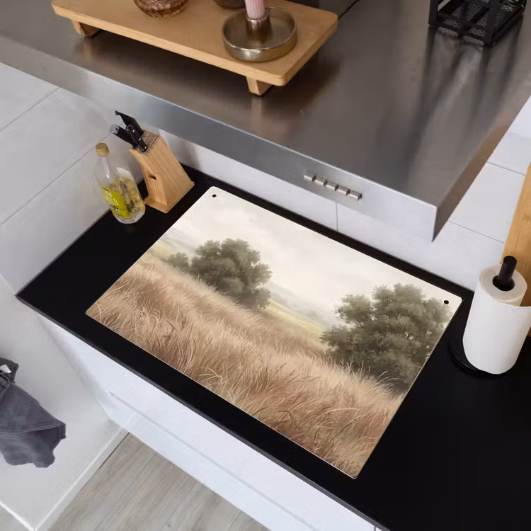 Landschap - Minimalistisch - Beige Inductie beschemer met haakjes klein -sfeer1