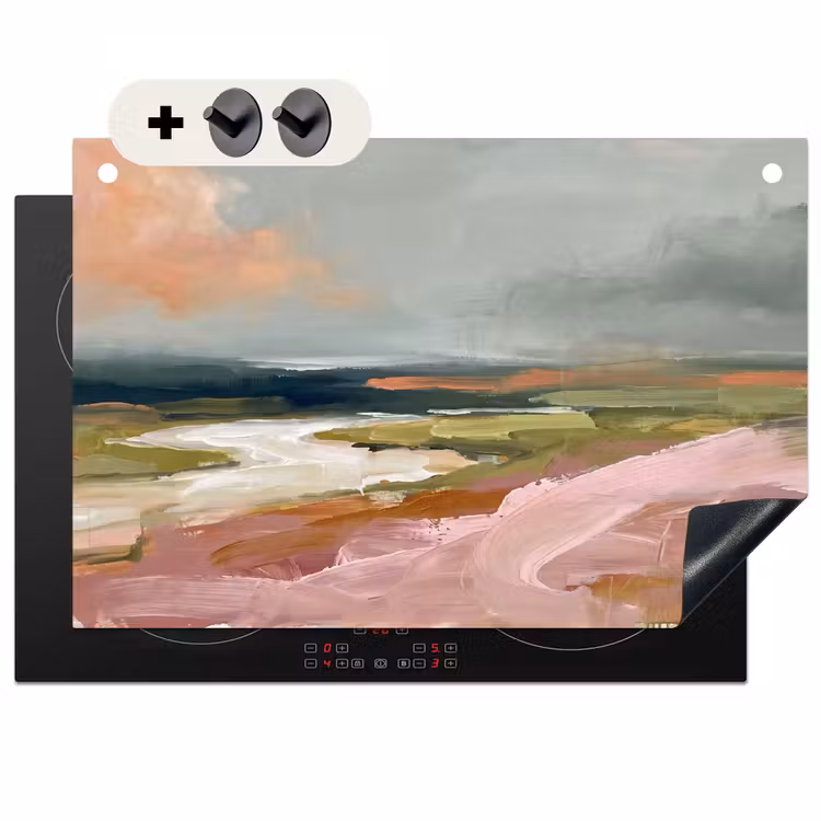 Landschap - Rivier - Abstract - Roze - Groen Inductie beschemer met haakjes klein -3d