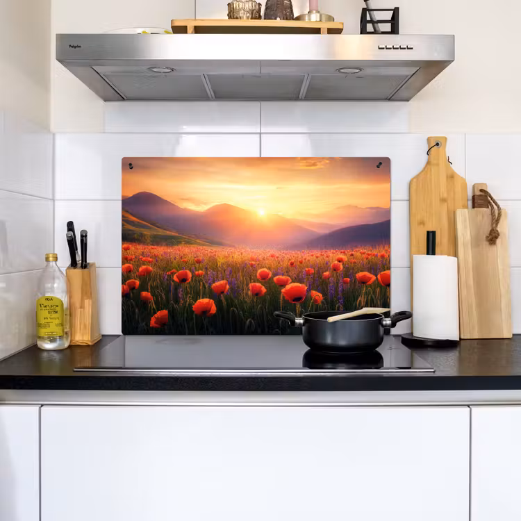 Landschap - Zonsondergang - Bloemenveld Inductie beschemer met haakjes klein -sfeer2