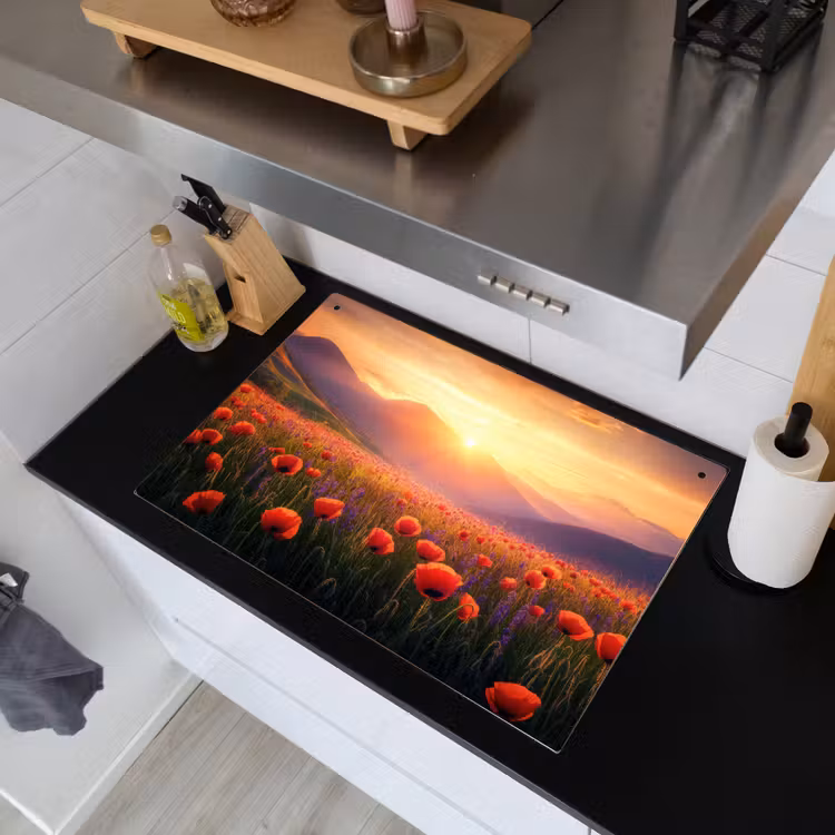 Landschap - Zonsondergang - Bloemenveld Inductie beschemer met haakjes klein -sfeer1