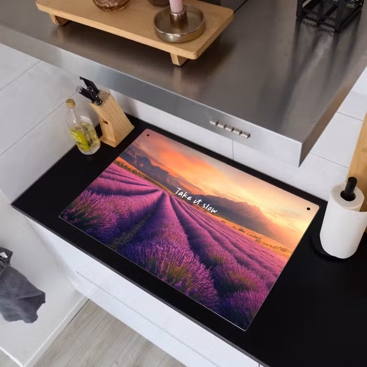 Lavendelveld - Quote - Zonsondergang Inductie beschemer met haakjes klein -sfeer1