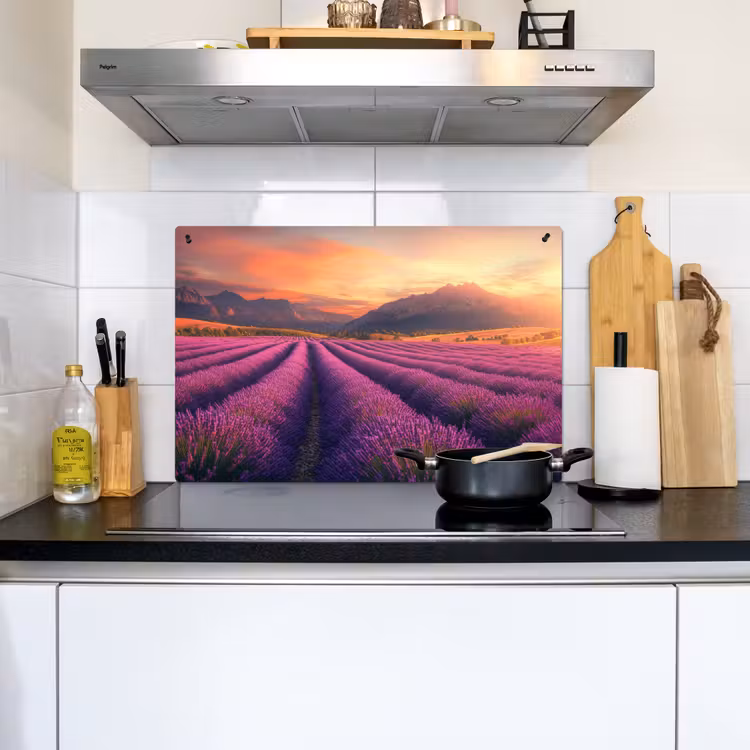 Lavendelveld - Zonsondergang - Paars Inductie beschemer met haakjes klein -sfeer2
