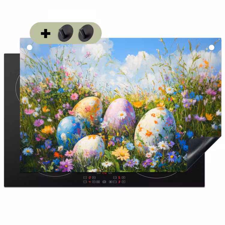Grasveld - Eieren - Bloemen Inductie beschemer met haakjes klein -3d