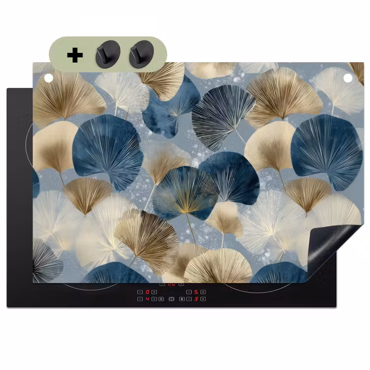 Bladeren - Abstract - Goud - Blauw Inductie beschemer met haakjes klein -3d