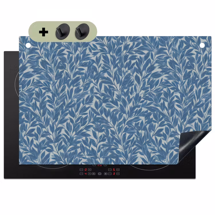 Bladeren - Klassiek - Patroon - Donkerblauw - Vintage Inductie beschemer met haakjes klein 777 -3d