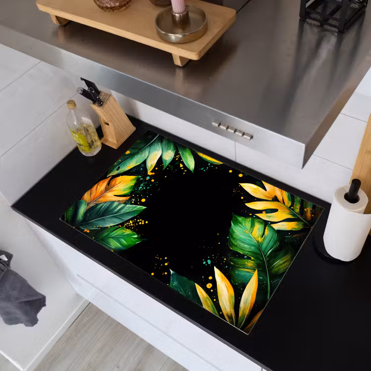 Bladeren - Groen - Geel - Verf - Jungle Inductie beschemer met haakjes klein -sfeer1