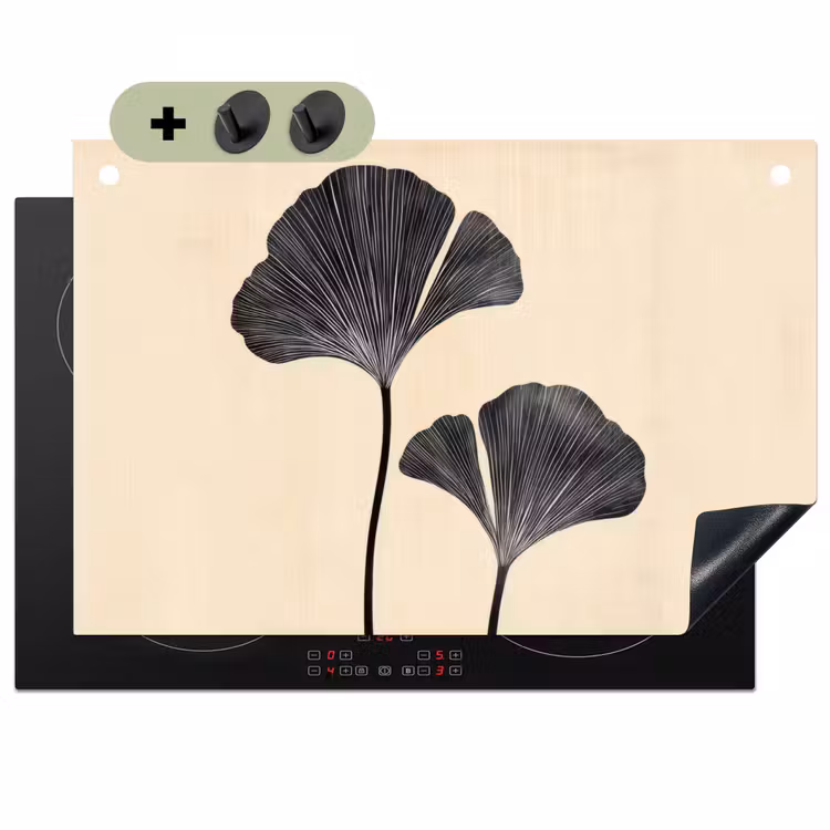 Bladeren - Minimalistisch - Zwart Inductie beschemer met haakjes klein -3d