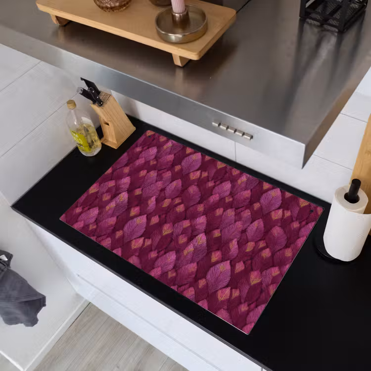 Bladeren - Patroon - Burgundy Inductie beschemer met haakjes klein 777 -sfeer1