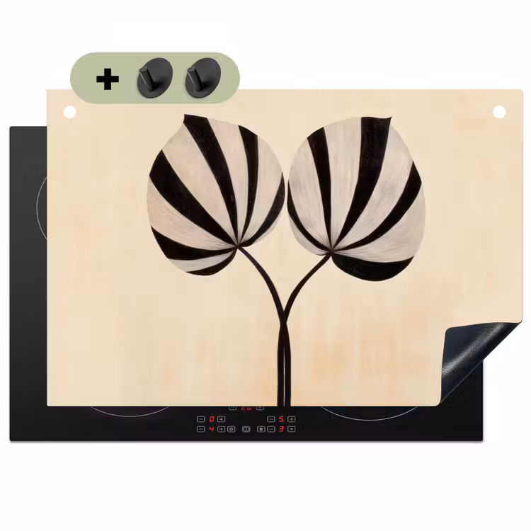 Bladeren - Gestreept - Stengel - Beige Inductie beschemer met haakjes klein -3d