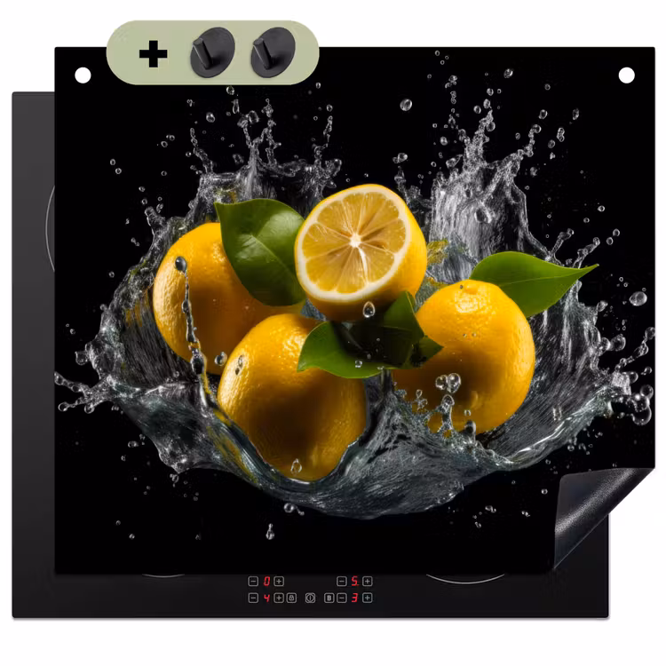 Citroen - Fruit - Geel - Zwart Inductie beschemer met haakjes middel -3d
