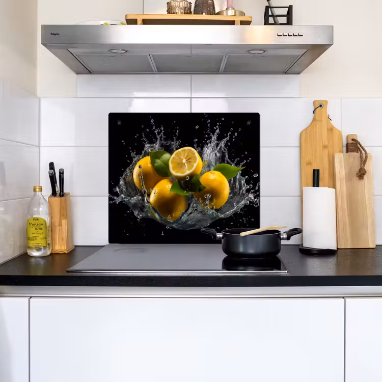 Citroen - Fruit - Geel - Zwart Inductie beschemer met haakjes middel -sfeer2