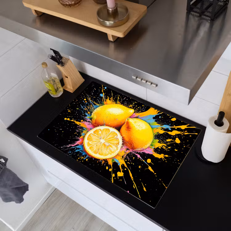 Citroen - Graffiti - Kleurrijk - Verf - Modern Inductie beschemer met haakjes klein -sfeer1