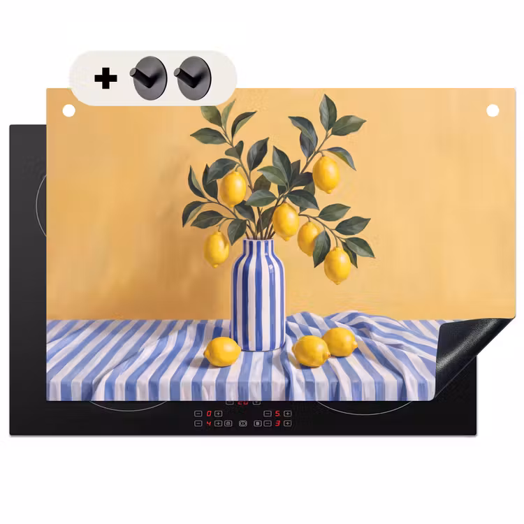 Induction Hob Cover & Splashback (2-in-1) - Lemon - Still Life - Modern - Citroen - Stilleven - Modern Inductie beschemer met haakjes klein