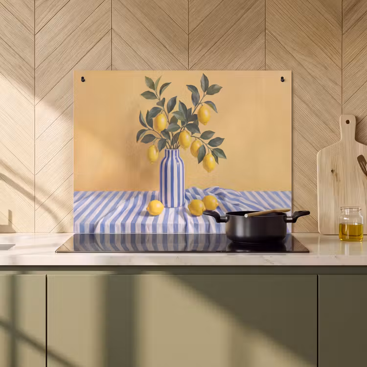 Induction Hob Cover & Splashback (2-in-1) - Lemon - Still Life - Modern - Citroen - Stilleven - Modern Inductie beschemer met haakjes klein