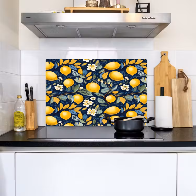 Citroenen - Bloemen - Bladeren - Blauw Inductie beschemer met haakjes klein 777 -sfeer2