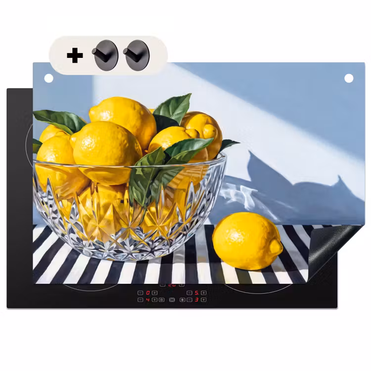 Induction Hob Cover & Splashback (2-in-1) - Lemons - Fruit - Yellow - Citroenen - Fruit - Geel Inductie beschemer met haakjes klein