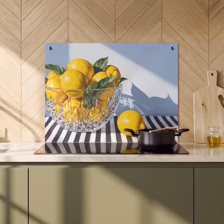 Induction Hob Cover & Splashback (2-in-1) - Lemons - Fruit - Yellow - Citroenen - Fruit - Geel Inductie beschemer met haakjes klein
