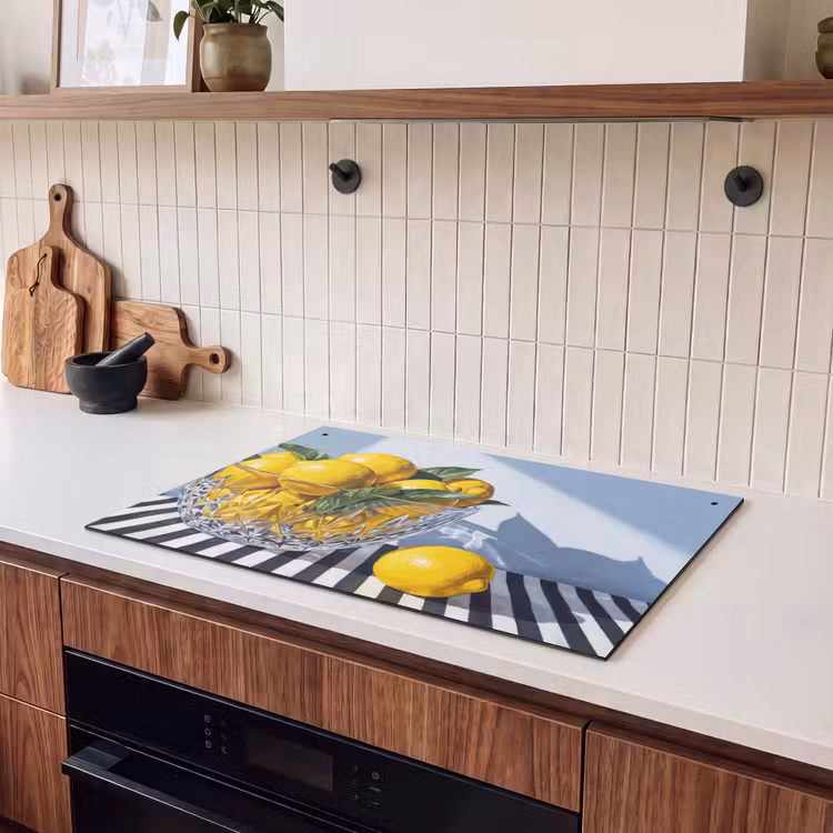 Induction Hob Cover & Splashback (2-in-1) - Lemons - Fruit - Yellow - Citroenen - Fruit - Geel Inductie beschemer met haakjes klein