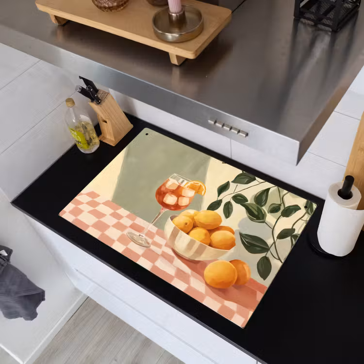 Citroenen - Glas - Tafelkleed - Geblokt Inductie beschemer met haakjes klein -sfeer1