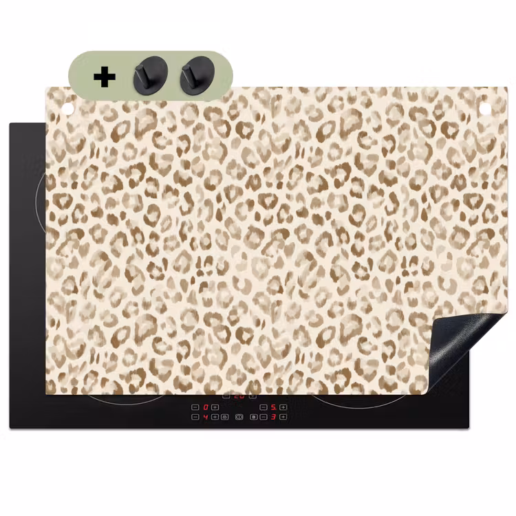 Luipaard - Klassiek - Beige Inductie beschemer met haakjes klein 777 -3d