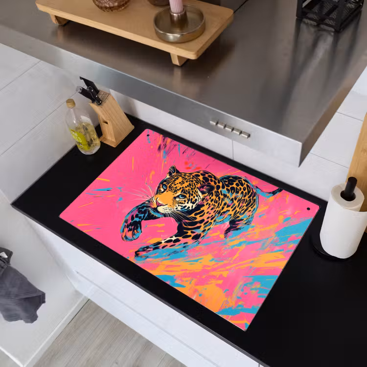 Luipaard - Roze - Oranje - Blauw - Verf Inductie beschemer met haakjes klein -sfeer1