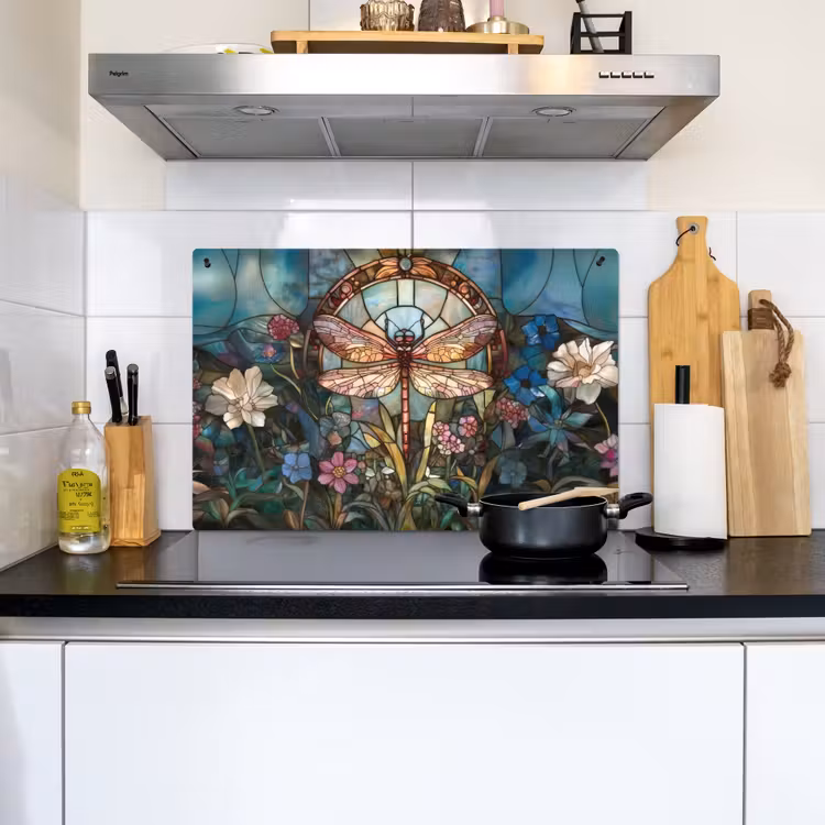 Libelle - Mozaïek - Bloemen - Kleurrijk Inductie beschemer met haakjes klein -sfeer2