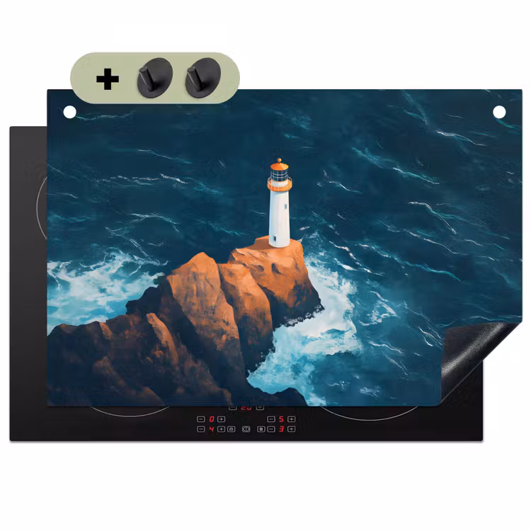 Vuurtoren - Rots - Zee - Golven Inductie beschemer met haakjes klein -3d
