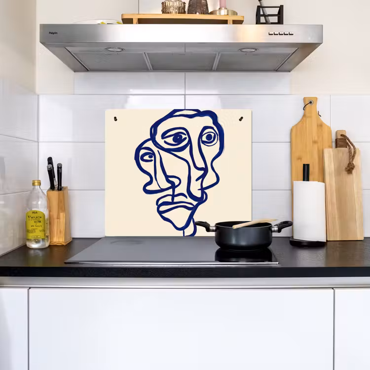 Lijntekening - Overlappende gezichten - Donkerblauw Inductie beschemer met haakjes middel -sfeer2