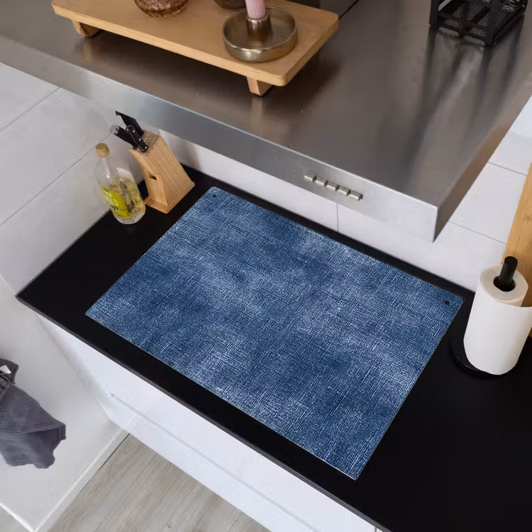 Linnen - Textuur - Patroon - Denim - Rustiek Inductie beschemer met haakjes klein 777 -sfeer1