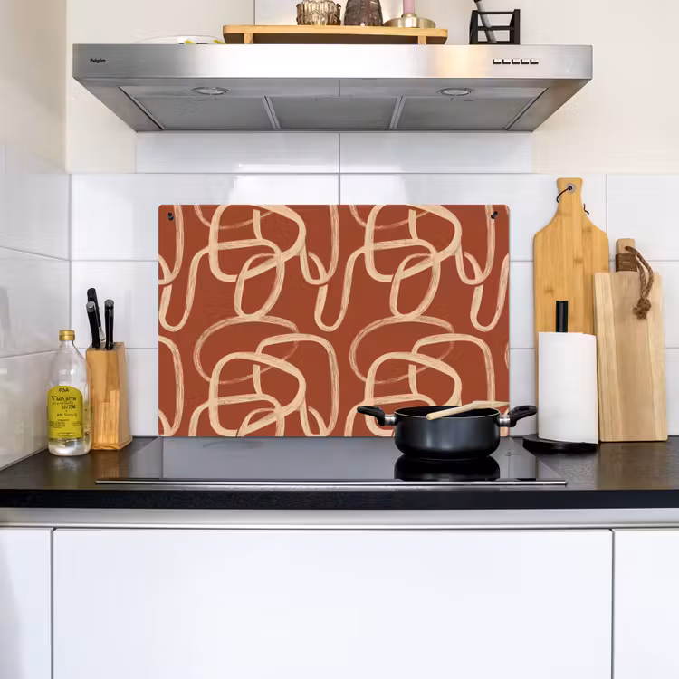 Lijnen - Abstract - Organisch - Terracotta - Crème Inductie beschemer met haakjes klein 777 -sfeer2