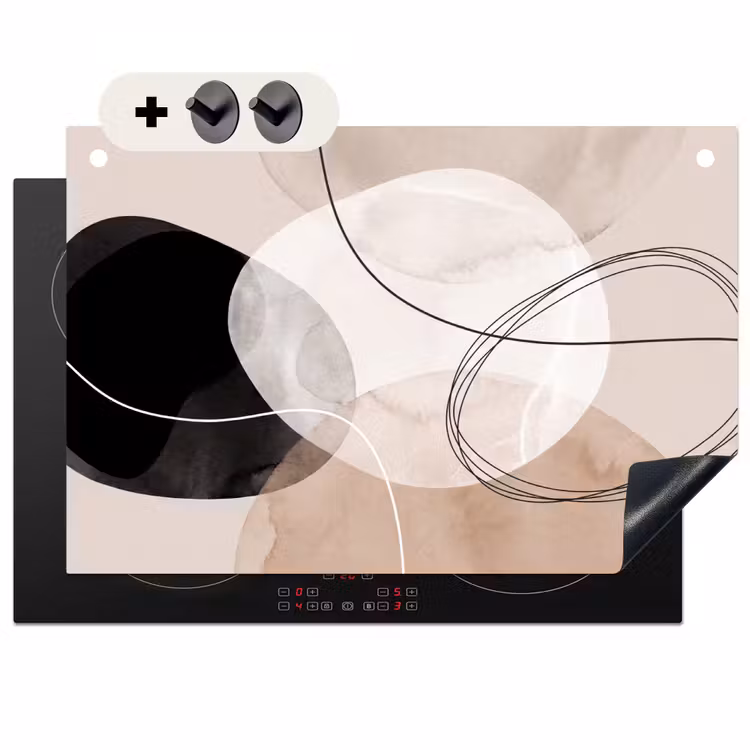 Induction Hob Cover & Splashback (2-in-1) - Lines - Wavy - Art - Lijnen - Golvend - Kunst Inductie beschemer met haakjes klein