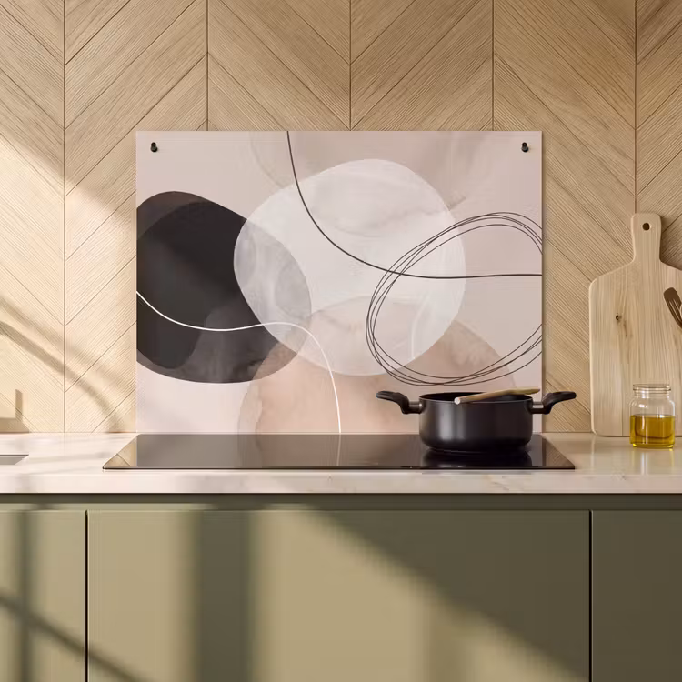 Induction Hob Cover & Splashback (2-in-1) - Lines - Wavy - Art - Lijnen - Golvend - Kunst Inductie beschemer met haakjes klein