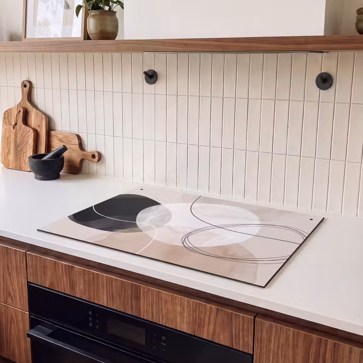 Induction Hob Cover & Splashback (2-in-1) - Lines - Wavy - Art - Lijnen - Golvend - Kunst Inductie beschemer met haakjes klein